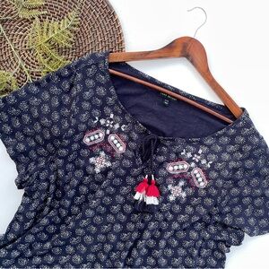 Lane Bryant Womens Shirt Tee Blue Embroidered Tassel Firework Plus Size 22/24